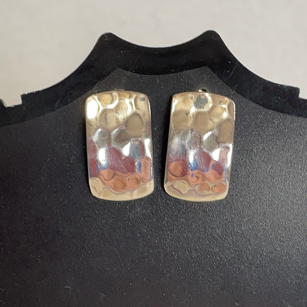 Sterling Silver Hammered Rectangular Earrings Pie… - image 1